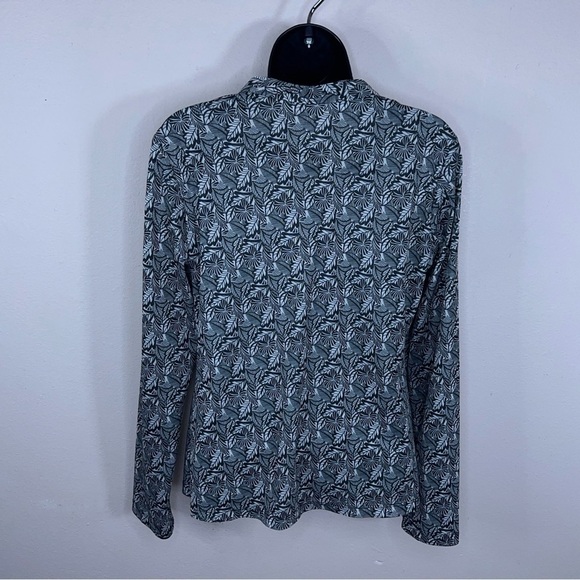 MEDIUM VINTAGE ENVISION STUDIO BLACK BEIGE LEAF PRINT BLOUSE LONG SLEEVE - Picture 6 of 10